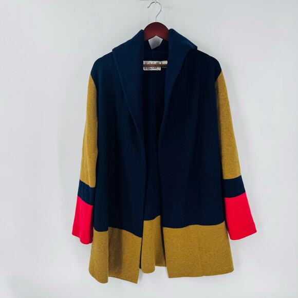 Anthropologie Field & Flower Colorblock Open Front Jacket Wool Blend Sz Small - Picture 1 of 12